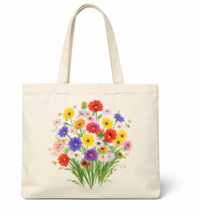 Custom Logo Printed Organic Cotton <b>Canvas</b> <b>Tote</b> Bag Large Size Flower Pattern Shopping Bag Shoulder Handle Daily Use - Product Image 1