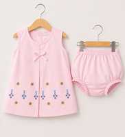 Ensemble tunique en coton brodé de fleurs pour bébés filles, sans manches, col rond, 2 pièces, respirant, pour l'été