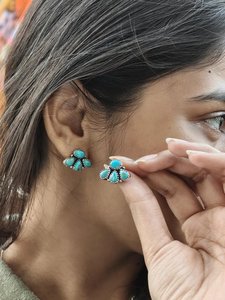 Turquoise Sterling <b>Silver</b> <b>Stud</b> Earrings Handmade Western Petal Design Jewelry for Women - Product Image 6