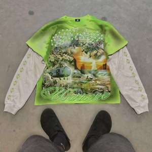 Camisetas de Manga Larga para Hombre, de Alta Gama, Personalizadas, con Lavado Desgastado, Corte Cuadrado, Impresión DTG, Estilo Retro Urbano, Doble Capa - Product Image 1