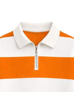 Sweat-shirt à col zippé rayé orange et blanc pour homme, col rabattu, pull en polaire décontracté pour l'hiver, fabricant OEM personnalisé - Product Image 5