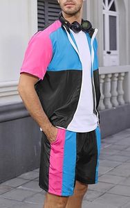 Water Resistant Color block Men's <b>Twins</b> <b>Set</b> Windbreaker Short <b>Set</b> Fashion Latest Outdoor Streetwear Waterproof Men's Short <b>Set</b> - Product Image 2