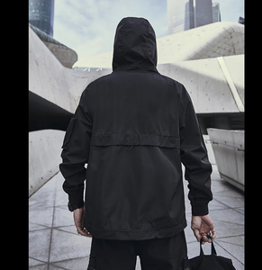 Men Black <b>Hooded</b> Hard <b>Shell</b> <b>Jacket</b> Waterproof Zip Fly Oversized Fit With Pockets All Seasons Outdoor Wear - Product Image 4
