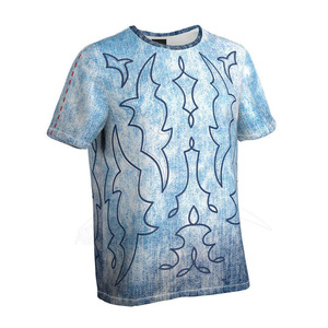 Camiseta de Manga Corta para Hombre, Cuello Redondo, Color Azul Sólido, Corte Casual, Regular, Poliéster/Algodón, Impresión por Sublimación, Transpirable, de Secado Rápido - Product Image 3