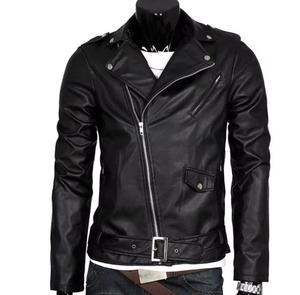 Blouson Moto Unisexe en Cuir PU Imperméable Hiver Col Rabattu Manches Courtes Couleur Unie Fermeture Éclair Coupe Slim Haute Qualité - Product Image 1