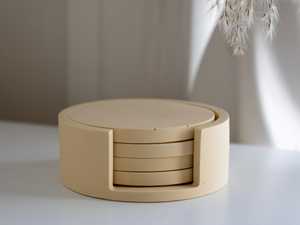 Ensemble de sous-verres ronds en pierre avec support, lot de 4, minimaliste, neutre, fait main en Jesmonite, décoration d'intérieur, cadeau - Product Image 3