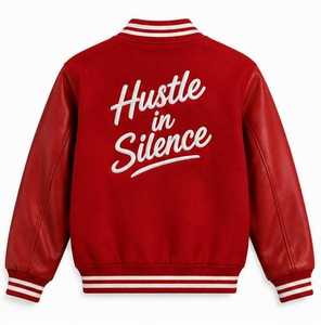 Chaqueta Varsity Acolchada Roja de PU Resistente al Viento para Hombre, Estilo Casual, Cuello Camisero, Cierre de Cremallera, Otoño, Corte Regular, Poliéster/Algodón - Product Image 2