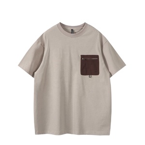 Oversized Men's Cotton <b>T</b>-<b>Shirt</b> Short Sleeve O-Neck Solid Color Casual Jersey Fabric Contrast <b>Pocket</b> Design - Product Image 1