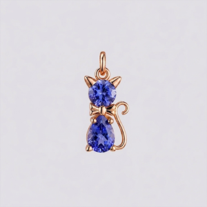 Pendentif Chat Tanzanite Plaqué Or Rose, Charme Chat Mignon avec Pierre Tanzanite Facettée, Bijou Animal, Collier Charme, Cadeau pour Elle - Product Image 1