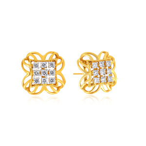 Boucles d'oreilles classiques en or jaune 14 carats avec diamants taille princesse couleur G, diamants naturels, bijoux pour femmes à porter au quotidien - Product Image 2