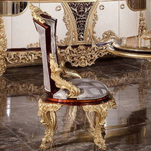 Luxury Classic European Design <b>Dining</b> Room Set Solid Mahogany Wood Gloss <b>Top</b> <b>Dining</b> <b>Table</b> Upholstered Chair Antique Gold Hotel - Product Image 2