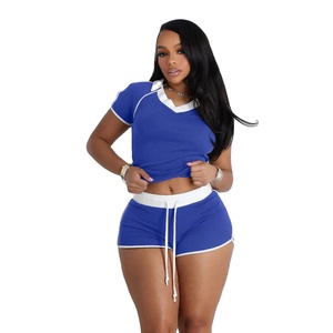 Conjunto de dos piezas, ropa de salón para mujer, conjuntos de Fitness para gimnasio, camiseta con logotipo personalizado y pantalones cortos de motorista de verano, conjunto de chándal 2026 - Product Image 1