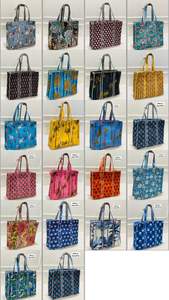 Bolso Tote de Algodón Acolchado con Palmeras Azules Marino Hecho a Mano, Bolso de Hombro Étnico con Motivo Tropical Premium, Bolso de Gran Capacidad para Mujer - Product Image 3