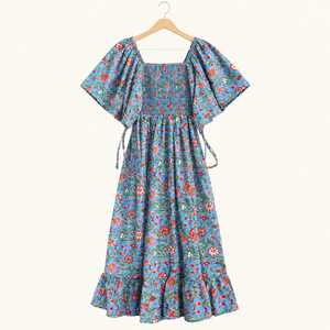 Robe mi-longue en coton indien à imprimé floral bohème pour femmes, faite à la main, décontractée, style A, pour l'été, vente en gros - Product Image 1