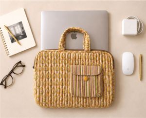 <b>Laptop</b> Tote Bag with Handle Quilted Pattern Print Casual Style Protective Textile Material for <b>Laptops</b> Vintage Yellow Macbook Ba - Product Image 4