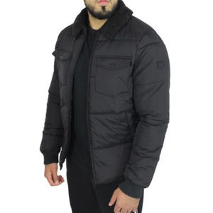Chaqueta de Plumón Negra para Hombre, Tendencia 2026, con Cuello de Piel, Acolchada, Cortavientos, Parka de Invierno, Chaqueta Bomber Acolchada para Exteriores - Product Image 1