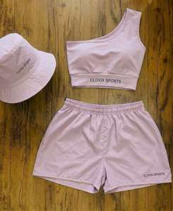 Ensemble de yoga personnalisé pour femme avec logo, soutien-gorge de sport asymétrique et short, tenue de sport et de fitness pour l'été - Product Image 4