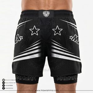 Premium Mens MMA Fight Shorts 2-in-1 Quick Dry Stretch Lightweight Breathable Sports Shorts Inner Compression Liner Elastic - Product Image 2