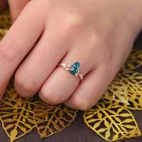 Ensemble de bagues de fiançailles vintage de luxe en agate mousse marquise de qualité supérieure, en argent 925 plaqué or rose et rhodium, avec alliance de mariage unique en grappe
