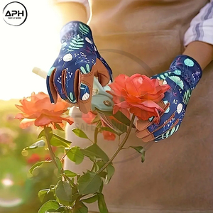 Guantes de Jardinería Transpirables de Tela con Dedos Completos y Abertura Flexible en la Muñeca, Guantes de Jardinería con Estampado Floral para Mujer - Product Image 5
