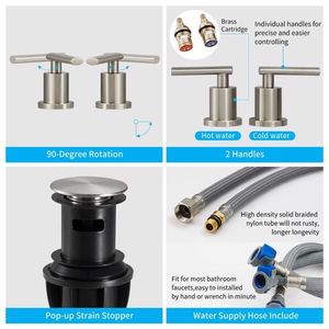 Rubinetto Moderno a 2 Maniglie per Bagno, Finitura Nichel Spazzolato, Rubinetto a Cascata per Lavabo con 3 Fori - Product Image 3