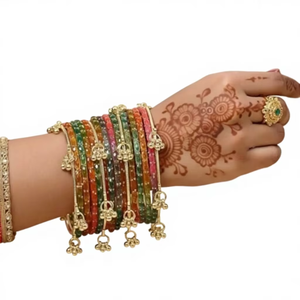 Party Wear Kashmiri Gungharoo <b>Bangles</b> Churian For Girls <b>Bangles</b> Bridal Chura Set Designer <b>Indian</b> Jewelry for Bride's Wedding - Product Image 6