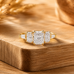 Bague de fiançailles en or massif 10K 14K 18K avec diamant de laboratoire radiant certifié IGI, couleur DEF, clarté VS VVS, cinq pierres, bague de promesse - Product Image 1