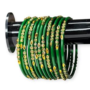 Bracelets en verre vert finition brillante avec accents or et perles – Tendance et de qualité supérieure pour mariage – Prix de gros - Product Image 1