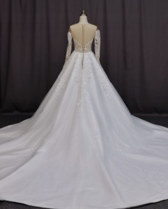 Vestido de Gala con Lentejuelas, Escote en V, Manga Larga, Encaje Asimétrico, Patrón de Perlas, Silueta en A, Cintura de Princesa, Cierre de Cremallera en la Espalda - Product Image 5