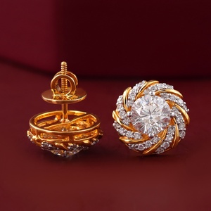 Pendientes de Diamante Cultivado en Laboratorio con Halo en Espiral en Oro Blanco, Amarillo y Rosa de 14K - Estilo Moderno - Product Image 2