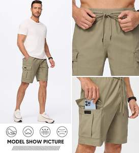 Shorts cargo décontractés pour hommes, extensibles, avec cordon de serrage, taille élastique, short de travail d'été avec plusieurs poches - Product Image 5