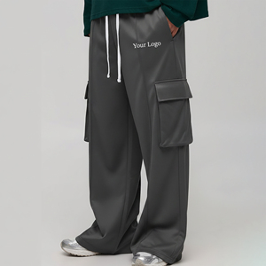 Pantalones jogger de estilo urbano con bolsillos laterales, hechos a medida OEM/ODM, ropa casual de color sólido, pantalones cargo lisos para hombre. - Product Image 3