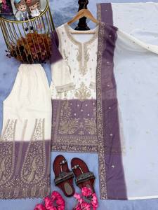 New Arrival Trendy Fancy Women <b>Wedding</b> Star Georgette Kurta , Sharara With Duppata set - Product Image 4