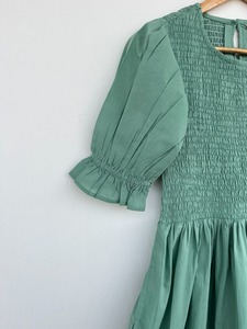 Robe longue en coton vert uni pour femme, avec corsage smocké, manches à volants, robe longue à plusieurs niveaux, robe décontractée d'été, robe bohème - Product Image 3