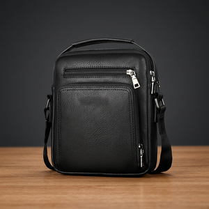 Sac messager en cuir véritable pour homme, grande capacité, bandoulière, fermeture éclair, multi-poches, pour les voyages - Product Image 5