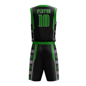 Uniformes de Baloncesto Negros y Verdes Sublimados, Cuello en V, Sin Mangas, Absorbentes de Humedad, Ropa Deportiva Unisex para Adultos, 100% Poliéster - Product Image 3