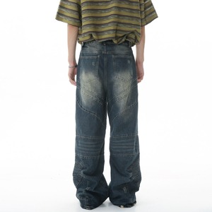 Hot Sale Custom Design Men's <b>Denim</b> Pants Snow Wash Wide Leg Ripped Casual Jeans Quick Dry Loose Fit Cotton Soft - Product Image 3