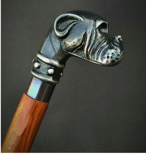 Bastón de madera con cabeza de perro, mango de metal pulido marrón, para caminar al aire libre, set de regalo - Product Image 1