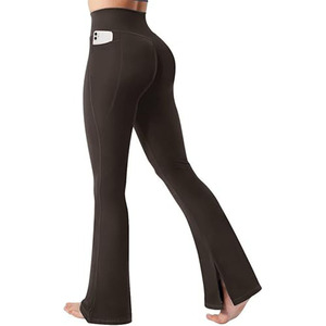 Women's <b>Bootcut</b> <b>Yoga</b> <b>Pants</b> High Waisted Flare Leggings with Side Pocket Split Bottom Seamless Spandex/Polyester - Product Image 1