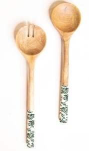 Ensemble de saladiers en émail au design incroyable, bois naturel avec poignée imprimée en émail, couverts pour servir la salade, prix de gros d'usine - Product Image 2