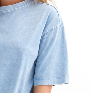 Women's <b>Light</b> Blue Oversized Fit 100% Cotton O-<b>Neck</b> Short Sleeve Acid Wash Streetwear Solid Jersey Knit Breathable T-Shirt - Product Image 3