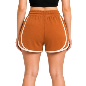 Rust <b>Orange</b> <b>Womens</b> Athletic Running <b>Shorts</b> With Contrast Double Piping Elastic Drawstring Waist Custom Gym Fitness Training - Product Image 2