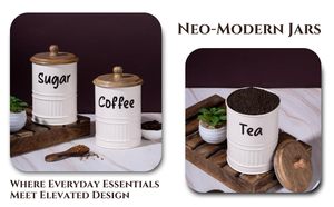 Handcrafted White Metal Tea Coffee Sugar Canister Set with Wooden Lids Farmhouse <b>Kitchen</b> <b>Storage</b> <b>Jars</b> Set of 3 - Product Image 4