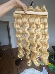 [BLONDE BEAUTIFUL] Tendance Couleur Nouveau Double Trame 100% Vierge Remy Cheveux Humains Lâche Vague Profonde Peau Trame Personnalisable Couleur - Product Image 3