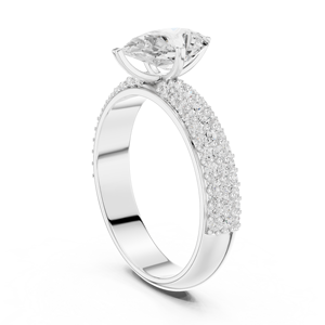 Anillo de compromiso de plata de ley con pavé de tres filas y moissanita en forma de pera |   Anillo de boda llamativo para mujer - Product Image 3