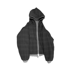 Sudadera con Capucha y Cremallera Extra Grande para Hombre, Color Gris Sólido, Forro a Cuadros, Ropa Casual de Otoño, 100% Algodón, Felpa Francesa Transpirable - Product Image 6
