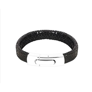 Black Calf Fur <b>Leather</b> <b>Bracelet</b> with Stainless Steel Charms Viking Style Jewelry - Product Image 2