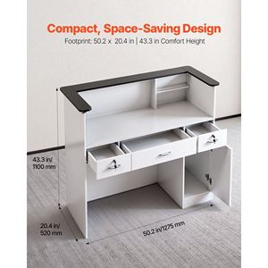 Moderno Mostrador de Recepción Rectangular de 50 Pulgadas con Tira de Luz y 3 Cajones para Almacenamiento, para Uso en Oficina - Product Image 3