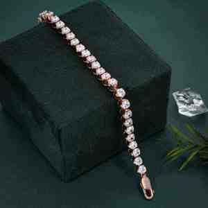 Bracelet élégant pour femme en diamant de laboratoire plaqué or, taille ronde, certifié IGI, bijou de luxe pour mariée - Product Image 5