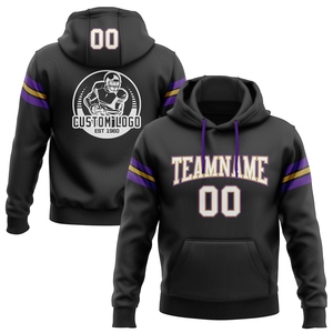 Sweat-shirt à capuche de football noir, blanc, or vieilli et violet, nouveau design, personnalisé, cousu sur mesure, vente en gros directe pour l'industrie - Product Image 1